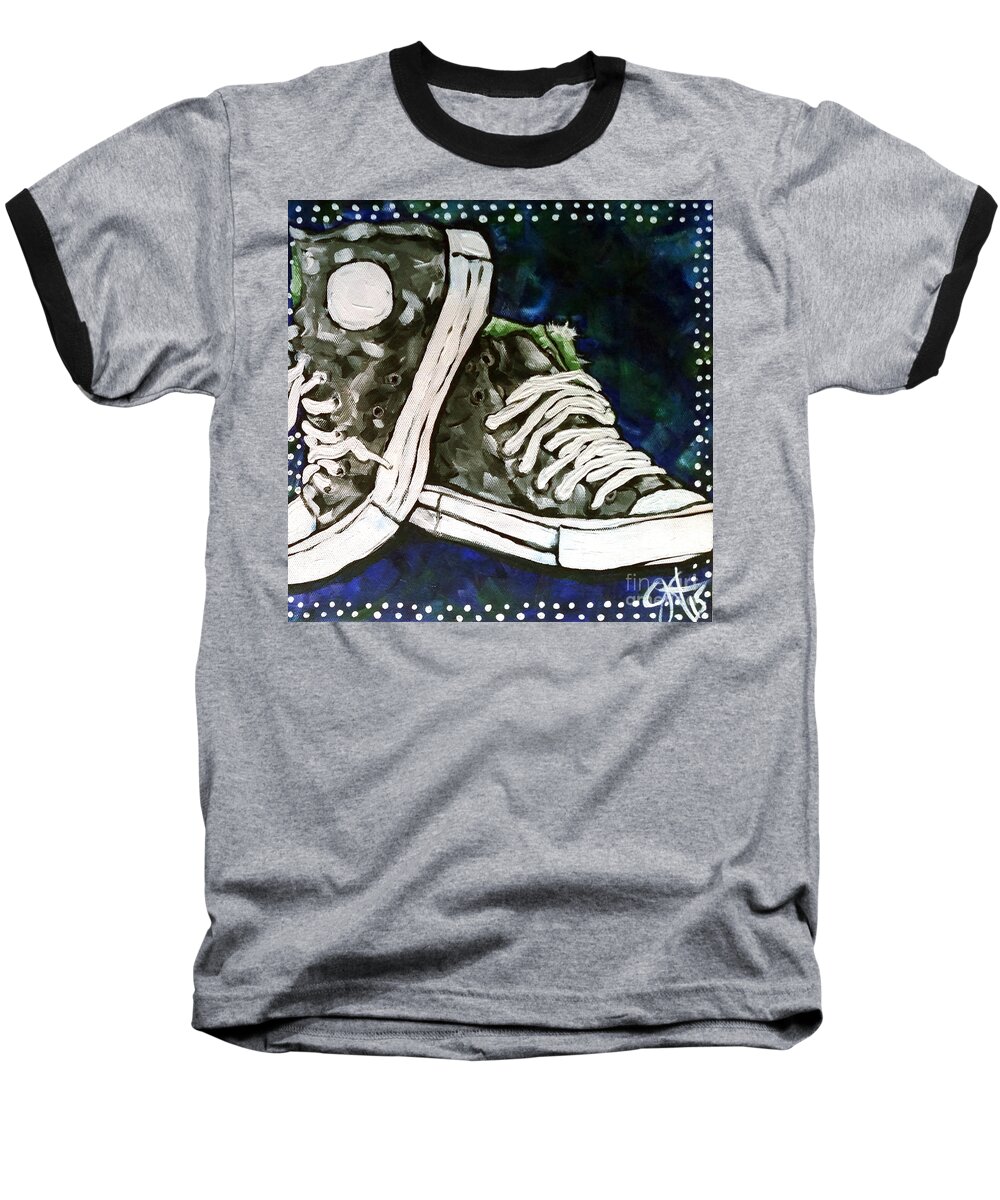 Shoes Baseball T-Shirt featuring the painting High Top Heaven by Jackie Carpenter