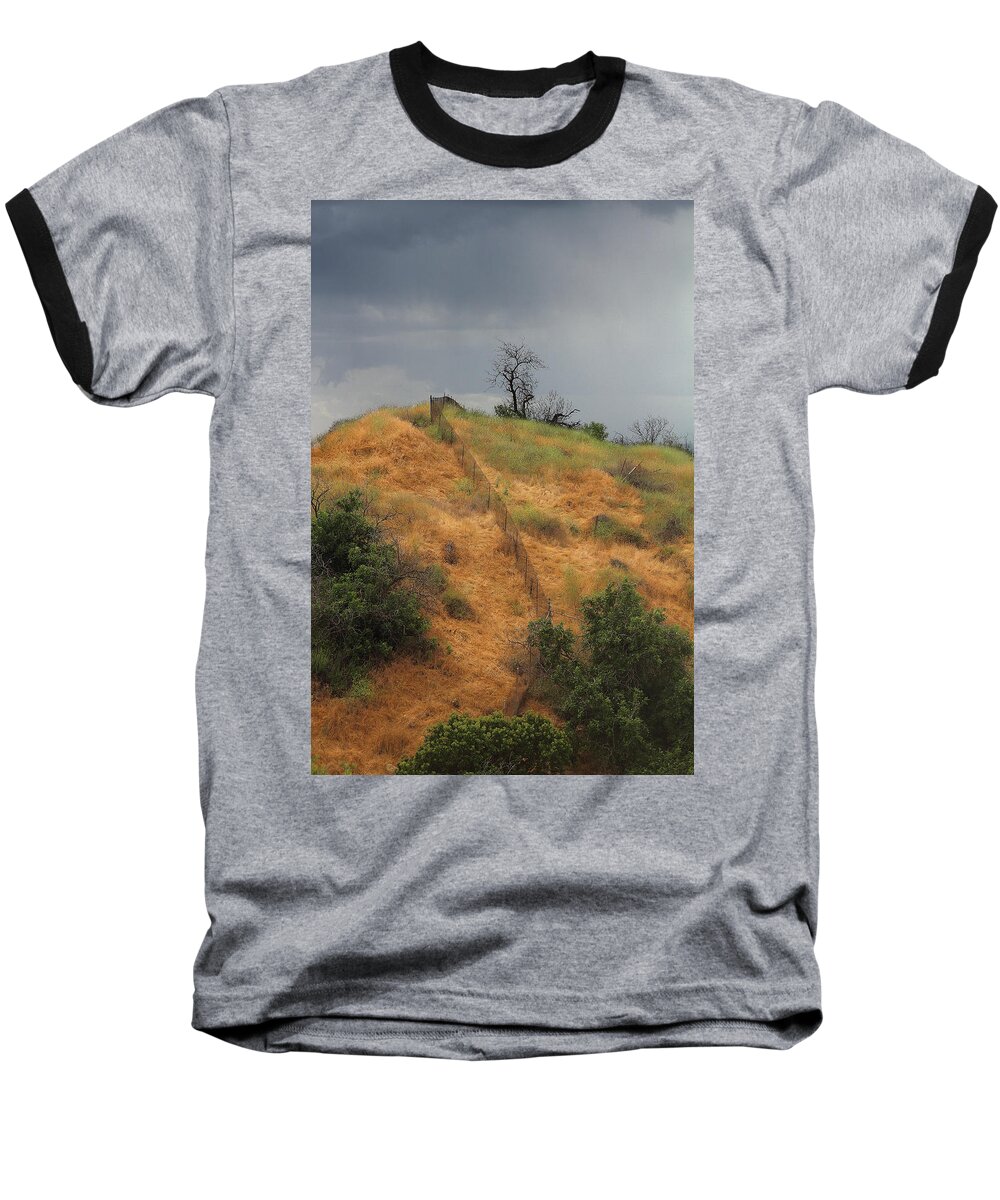 Hill Divided By Fence Baseball T-Shirt featuring the photograph Hill Divided By Fence by Viktor Savchenko