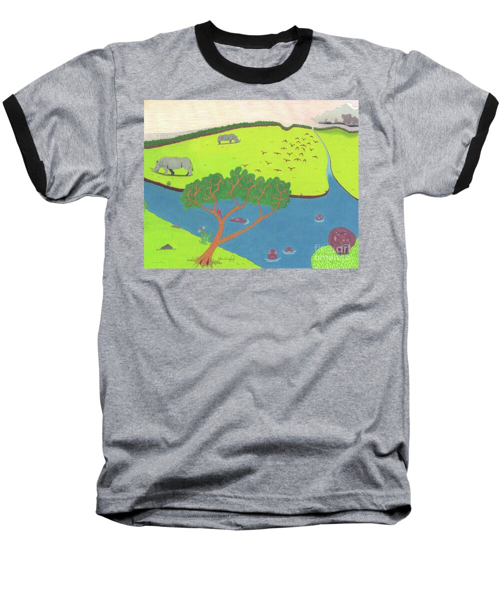 Africa Baseball T-Shirt featuring the drawing Hippo Awareness by John Wiegand