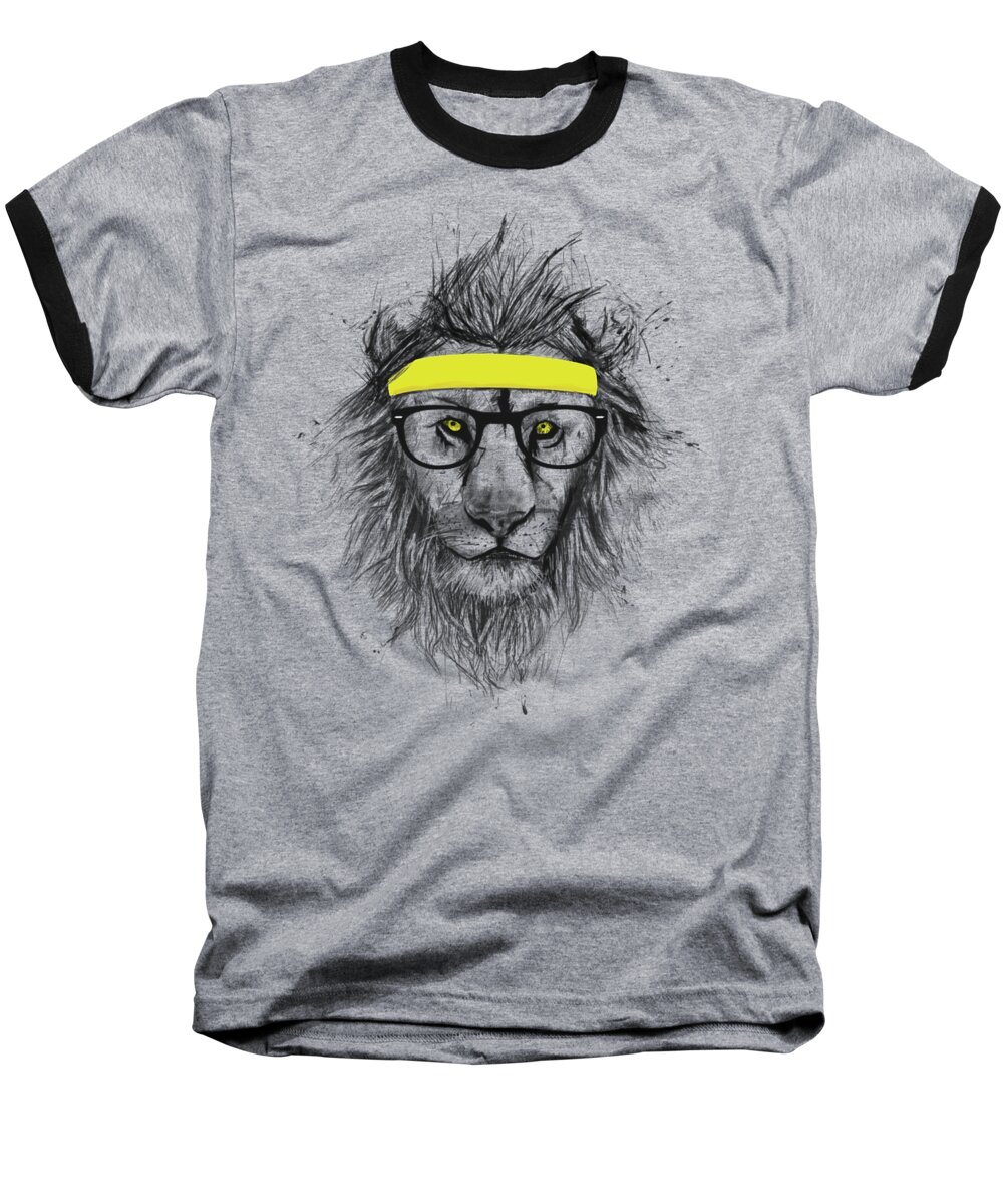 Lion Baseball T-Shirt featuring the drawing Hipster lion by Balazs Solti