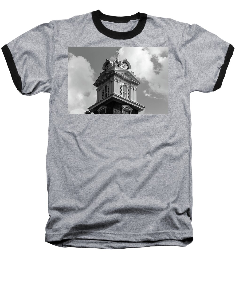 Gwinnett County Courthouse Steeple Baseball T-Shirt featuring the photograph Historic Courthouse Steeple in BW by Doug Camara