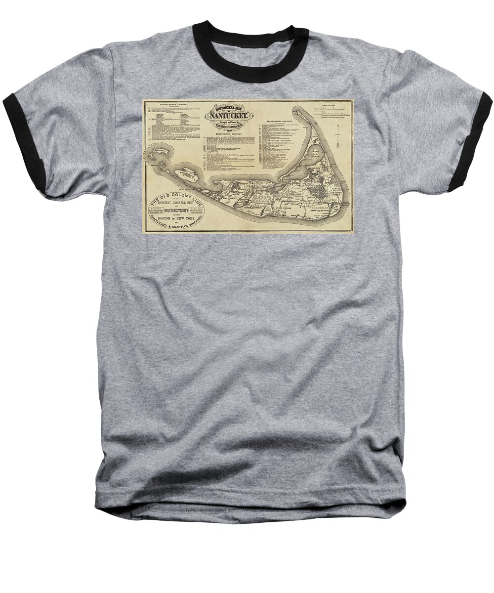 Nantucket Baseball T-Shirt featuring the digital art Historical Map of Nantucket from 1602-1886 by Toby McGuire