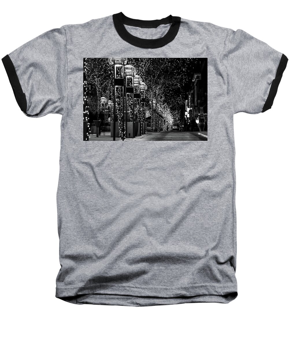 Denver Baseball T-Shirt featuring the photograph Holiday Lights - 16th Street Mall by Stephen Holst
