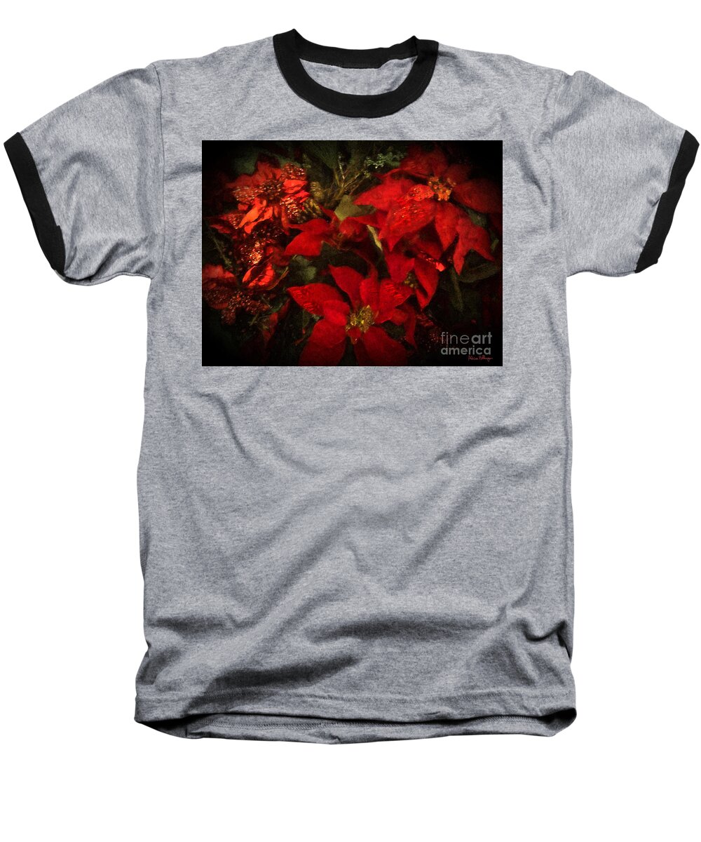 Poinsettia Baseball T-Shirt featuring the digital art Holiday Painted Poinsettias by Alicia Hollinger