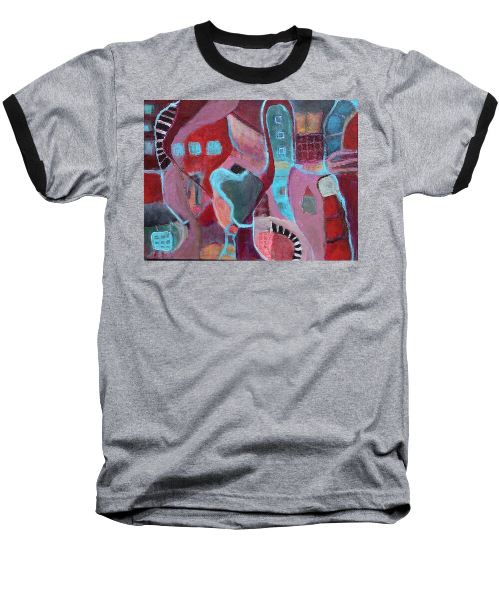 Painting Baseball T-Shirt featuring the painting Holiday Windows by Susan Stone