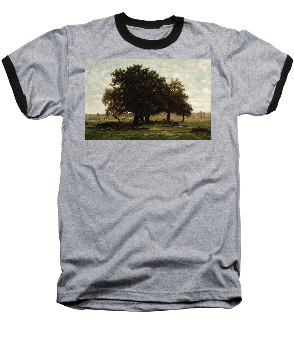 Holm Baseball T-Shirt featuring the painting Holm Oaks by Pierre Etienne Theodore Rousseau