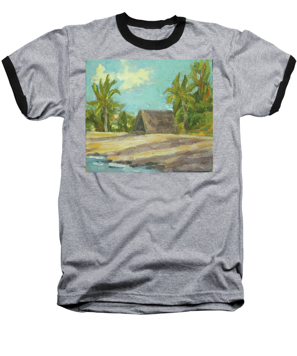 Hawaii Baseball T-Shirt featuring the painting Honokohau Park Sacred Canoe Hut by Stan Chraminski