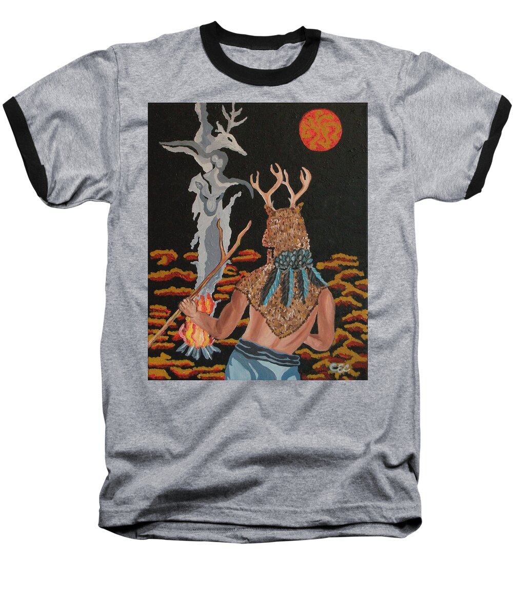 Native American Baseball T-Shirt featuring the painting Honoring by Carolyn Cable