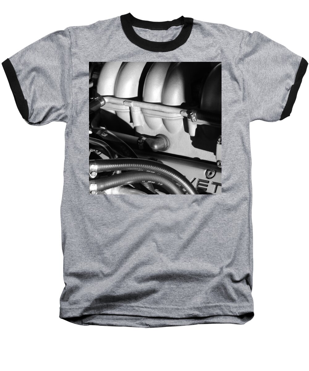 Car Art Baseball T-Shirt featuring the photograph Horsepower in Black and White by Bill Tomsa