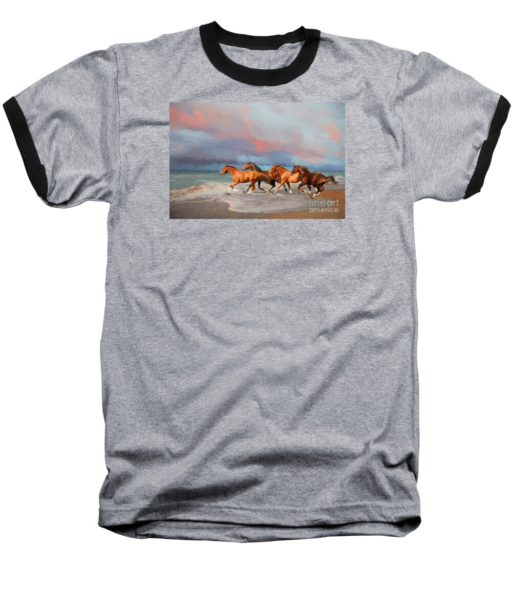 Beach Baseball T-Shirt featuring the photograph Horses at the Beach by Mim White