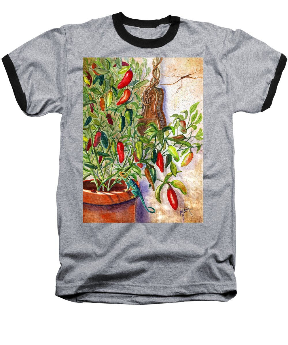 Jalapenos Baseball T-Shirt featuring the painting Hot Sauce On The Vine by Marilyn Smith