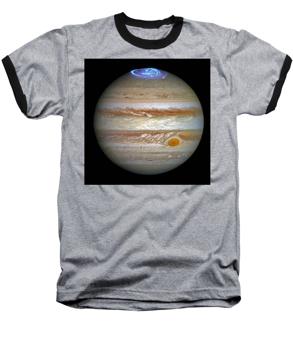 Jupiter Baseball T-Shirt featuring the photograph Hubble Captures Vivid Auroras in Jupiter's Atmosphere by Eric Glaser