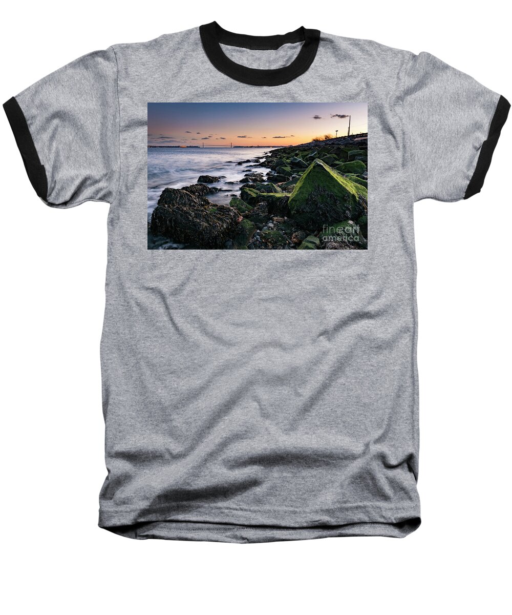 Sunset Baseball T-Shirt featuring the photograph Hudson River and Verrazano-Narrows Bridge by Zawhaus Photography