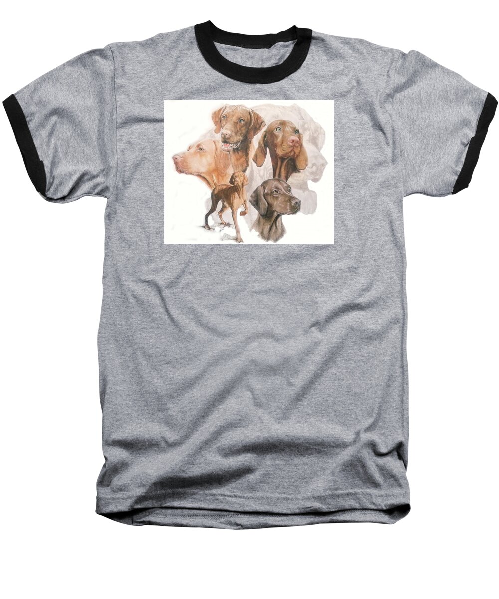 Vizsla Baseball T-Shirt featuring the mixed media Hungarian Vizsla Medley by Barbara Keith