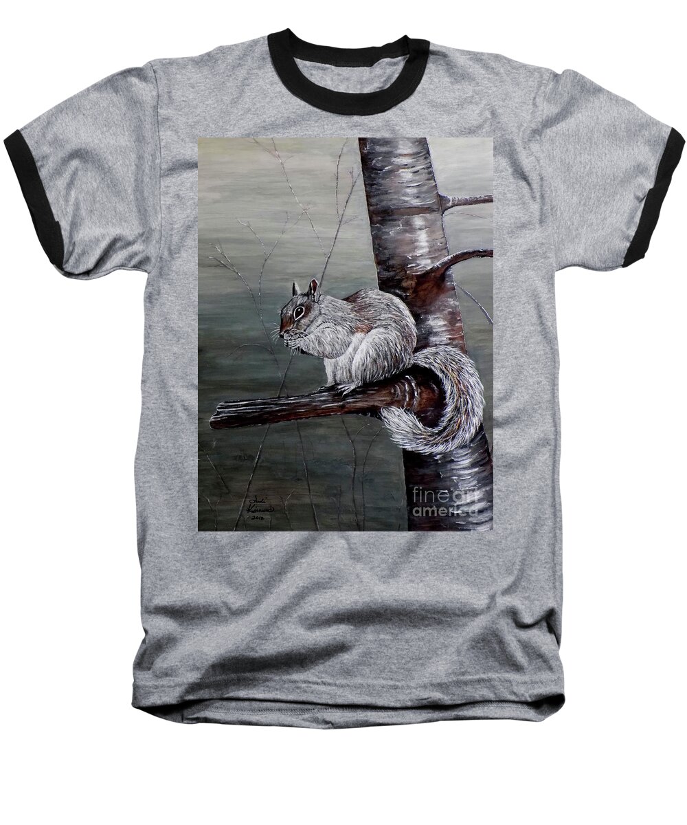 Squirrel Baseball T-Shirt featuring the painting Hungry Squirrel by Judy Kirouac