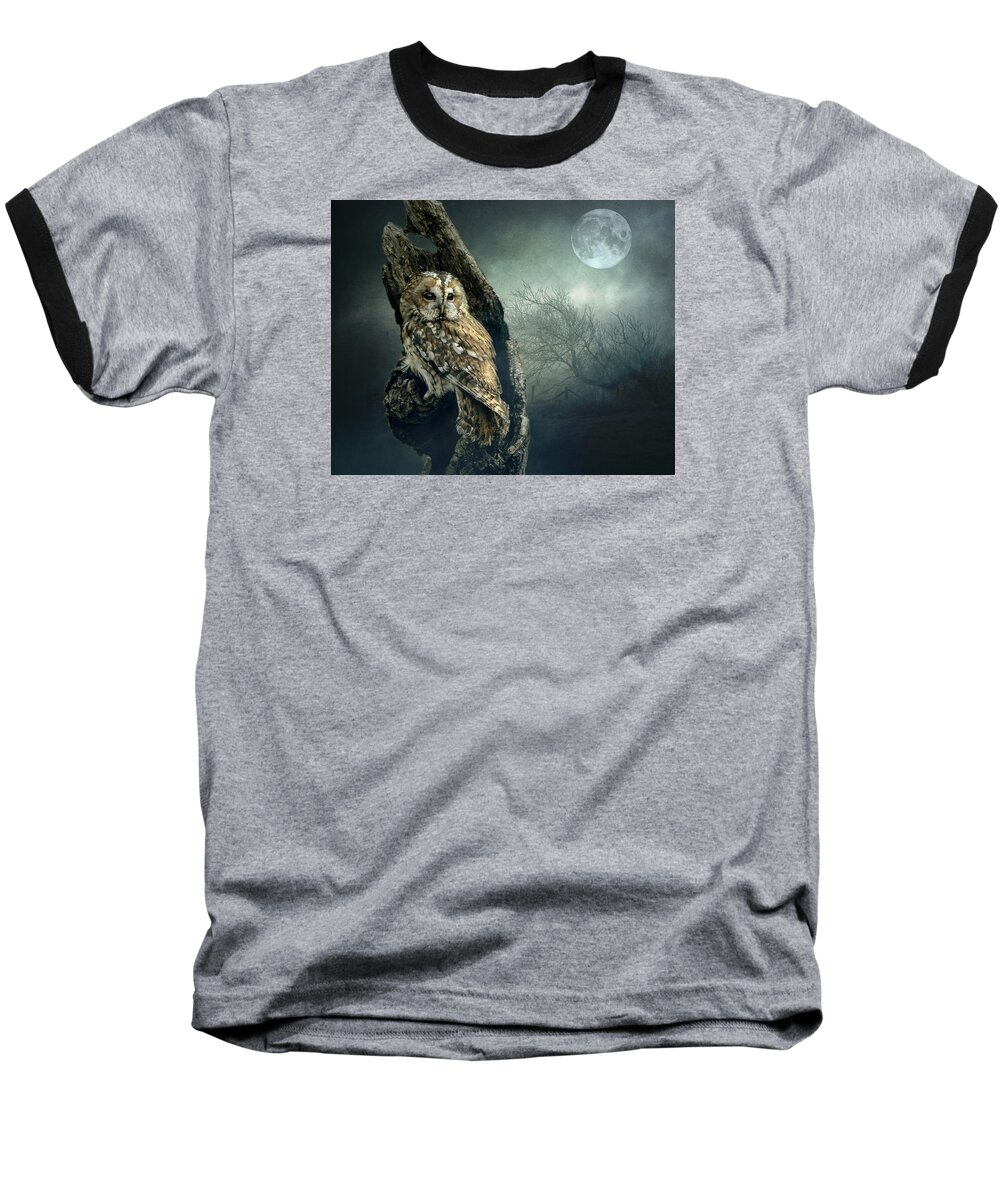 Owl Baseball T-Shirt featuring the photograph Hunter's Moon by Brian Tarr