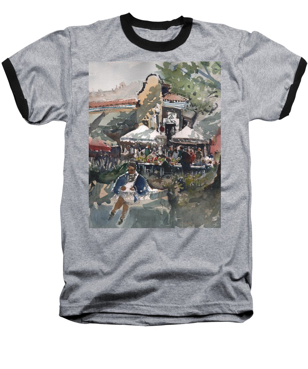 Lanscape Baseball T-Shirt featuring the painting Hyde Parke Sunday Market 3 Tampa by Gaston McKenzie
