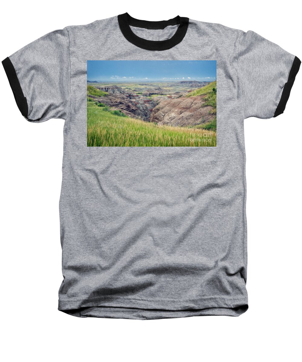 Badlands Baseball T-Shirt featuring the photograph I Can See For Miles by Karen Jorstad