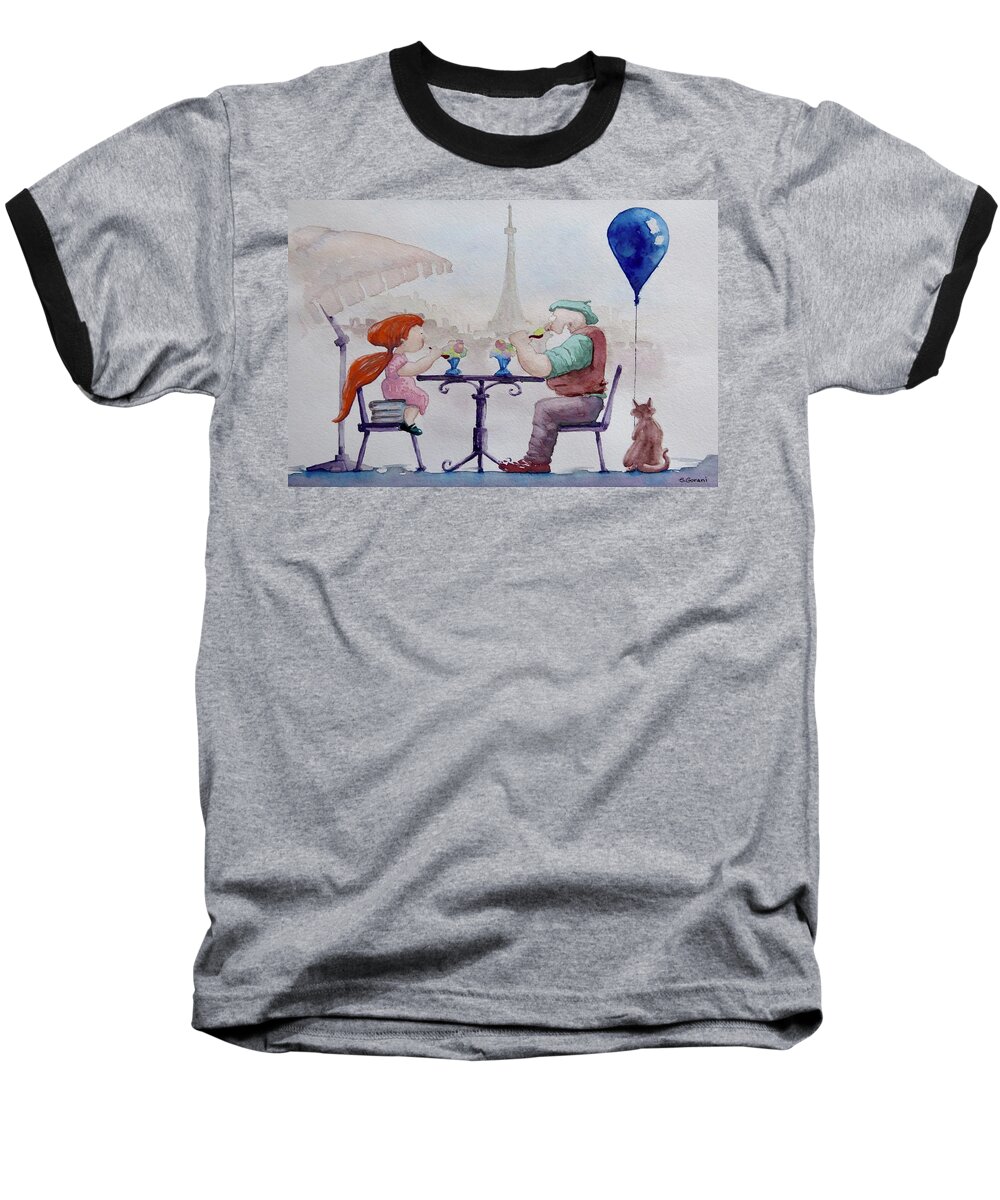 Painting Baseball T-Shirt featuring the painting I Love Paris Grandpa by Geni Gorani