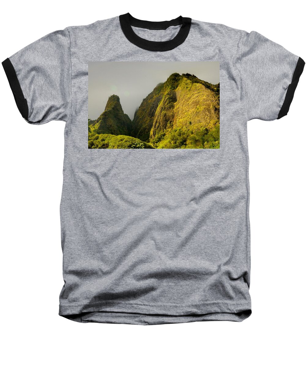 Maui Baseball T-Shirt featuring the photograph Iao Needle and Mountain by Richard Omura