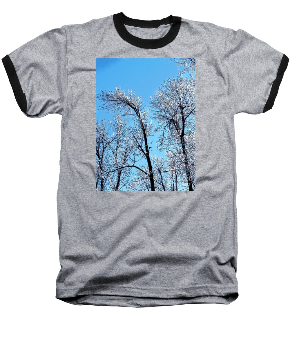 Ice Iced Tree Trees Winter Snow Chill Chilly Sky Blue Frost Hoarfrost Ice Tree Canvas Craig Walters Baseball T-Shirt featuring the photograph Iced Trees by Craig Walters