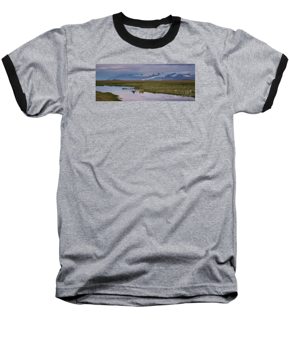 Iceland Baseball T-Shirt featuring the photograph Iceland Sheep Reflections Panorama by Michael Ver Sprill