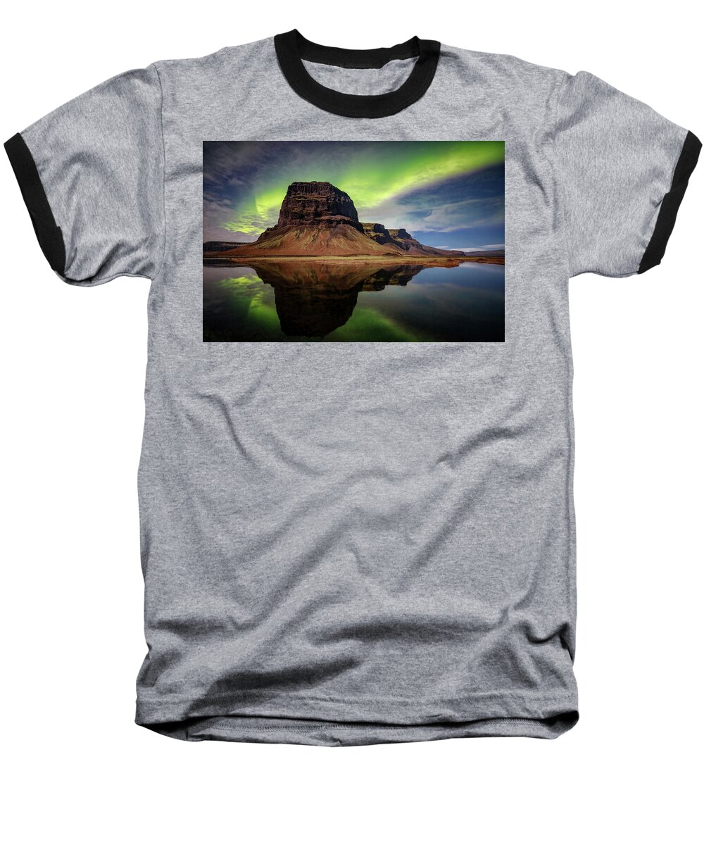 Aurora Baseball T-Shirt featuring the photograph Icelanding Aurora by Andres Leon