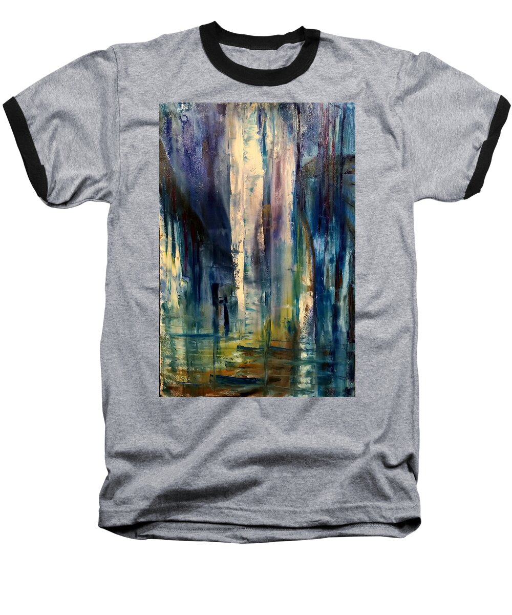 Abstract Baseball T-Shirt featuring the painting Icy Cavern Abstract by Nicolas Bouteneff