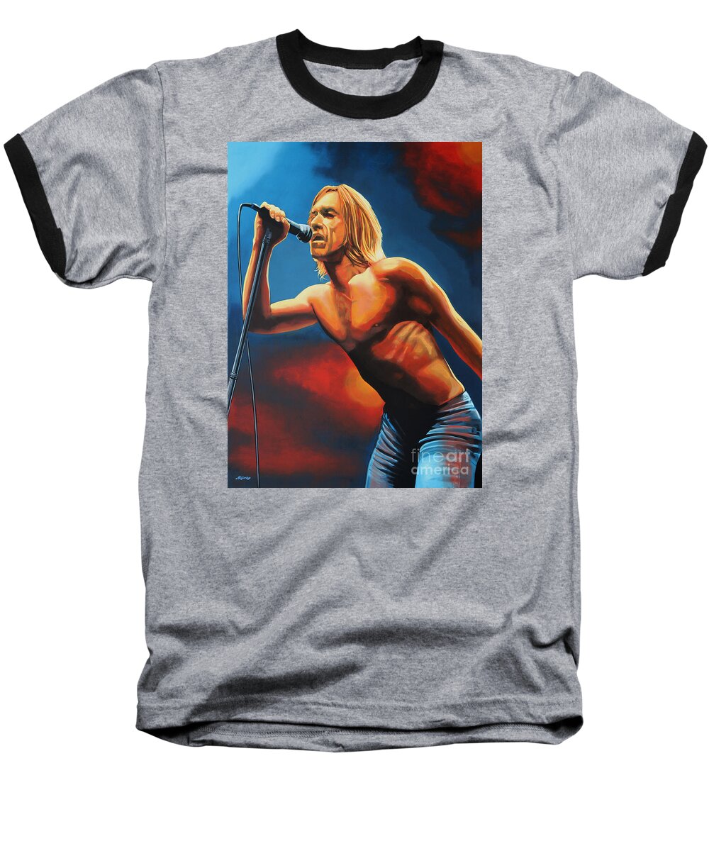Iggy Pop Baseball T-Shirt featuring the painting Iggy Pop Painting by Paul Meijering