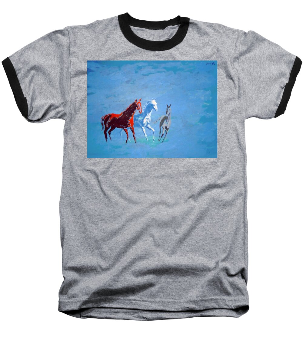 Horses Baseball T-Shirt featuring the painting Il futuro ci viene incontro by Enrico Garff