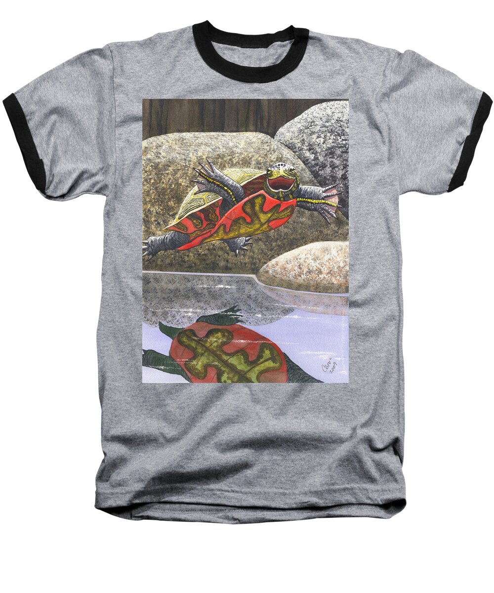 Turtle Baseball T-Shirt featuring the painting Im Flying by Catherine G McElroy
