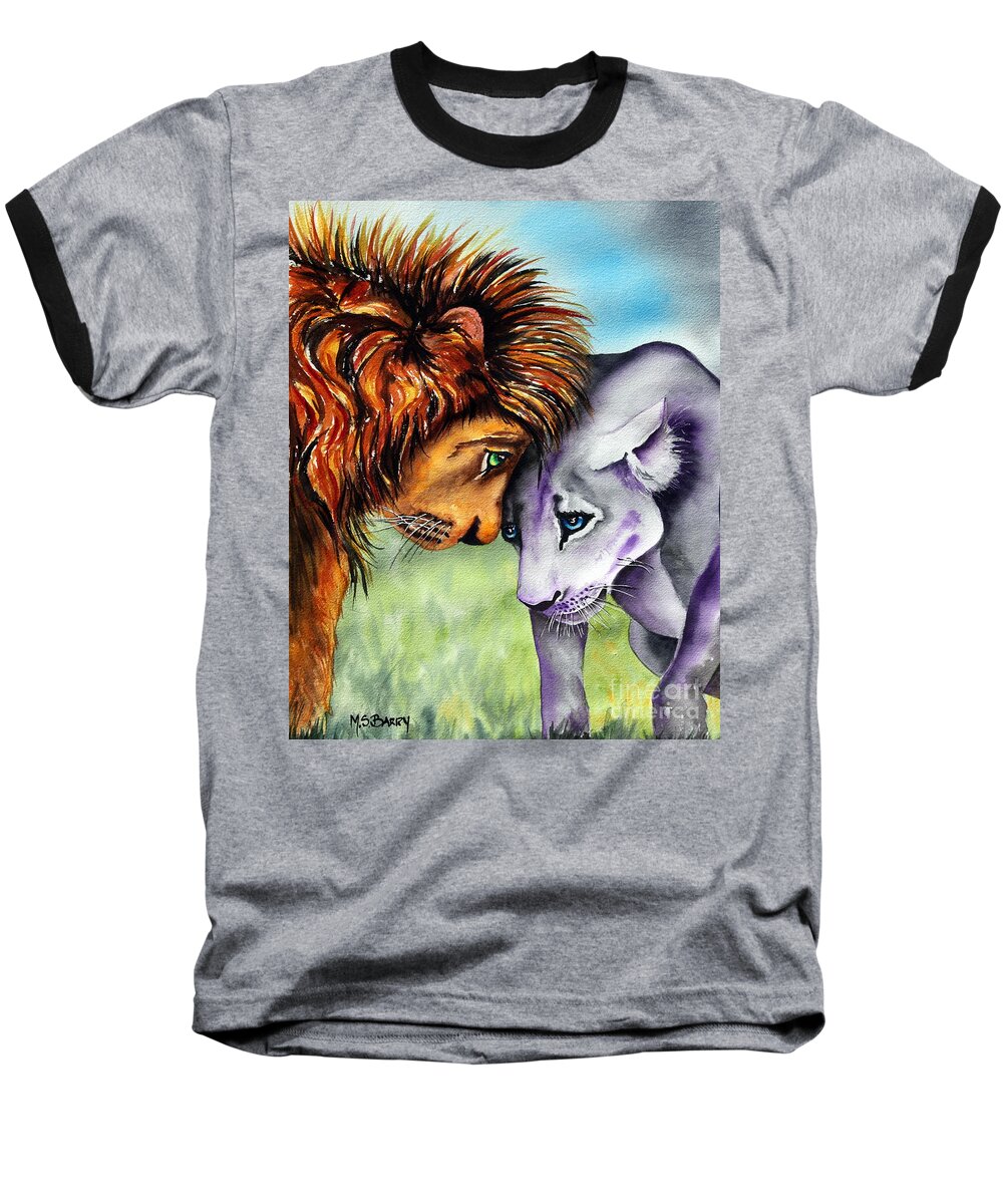 Lions Baseball T-Shirt featuring the painting I'm In Love With You by Maria Barry