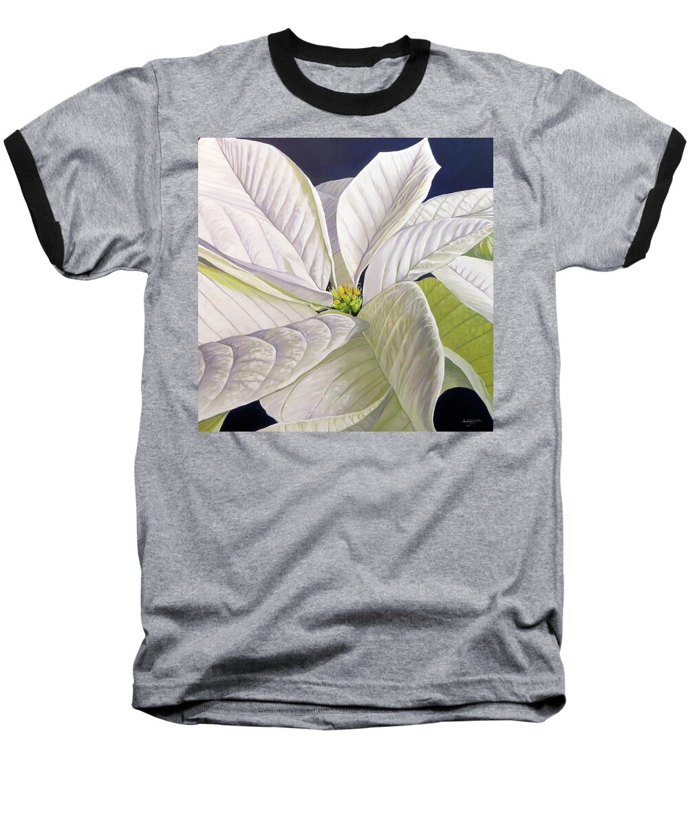 White Poinsettia Baseball T-Shirt featuring the painting Swirl by Hunter Jay