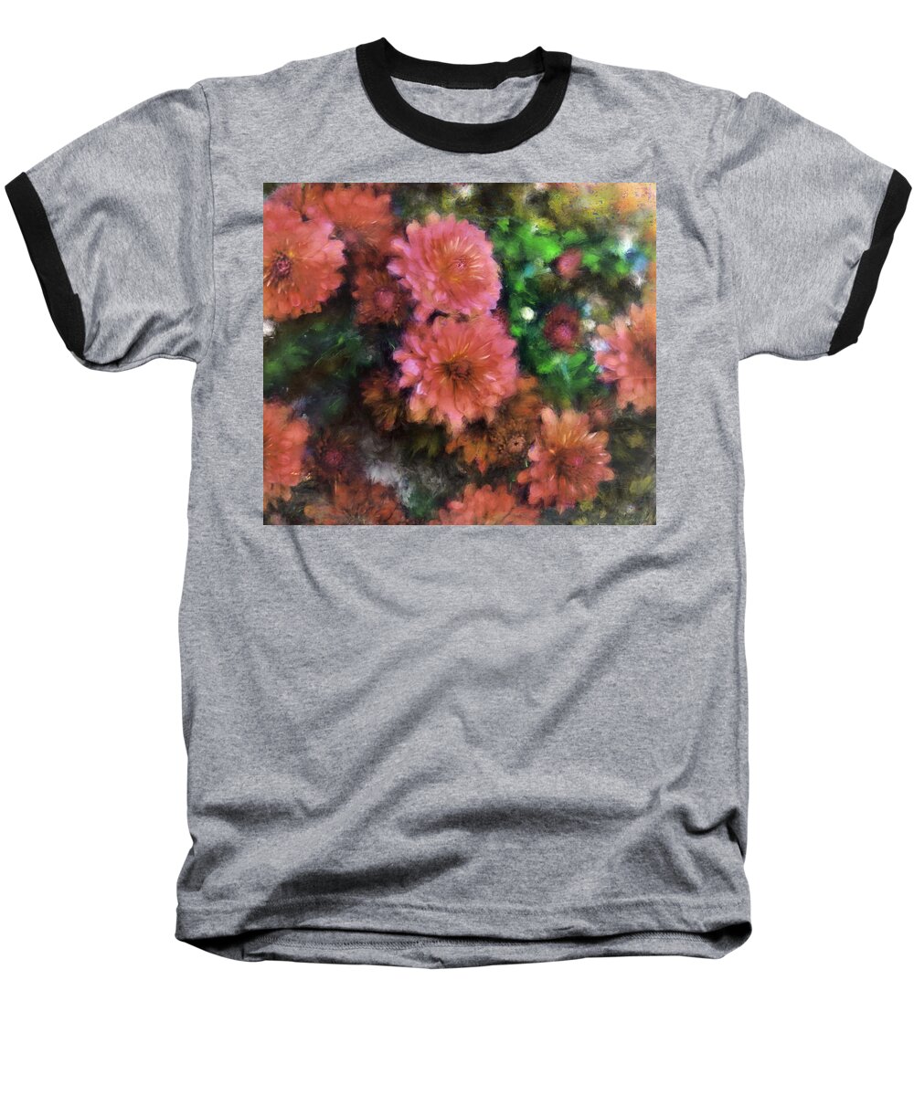 Mums Baseball T-Shirt featuring the painting Bronze and Pink Mums by Sand And Chi