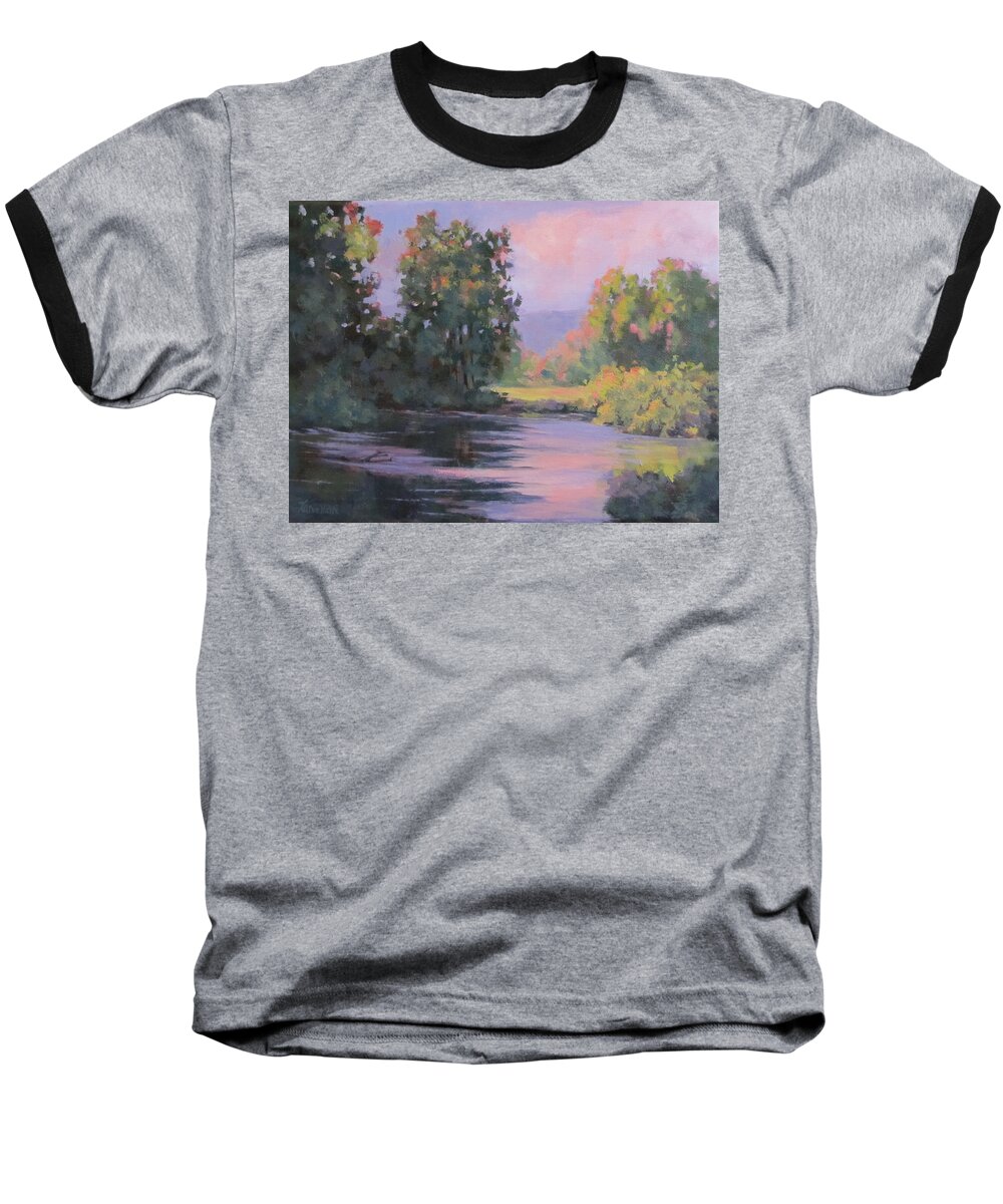 Landscape Baseball T-Shirt featuring the painting In Another Light by Karen Ilari