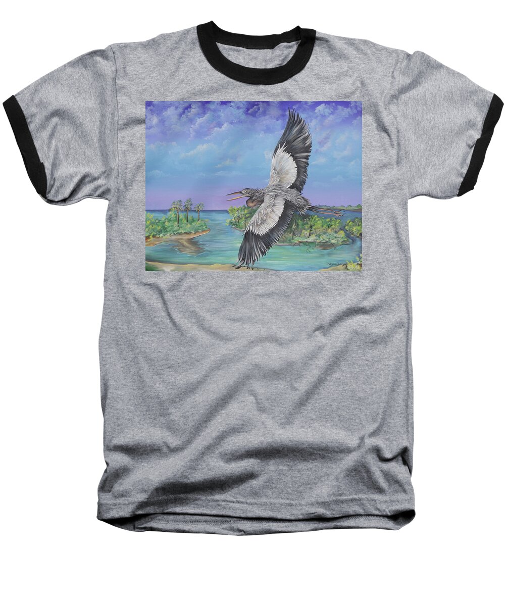 Greaat Gray Baseball T-Shirt featuring the painting In Flight by Virginia Bond