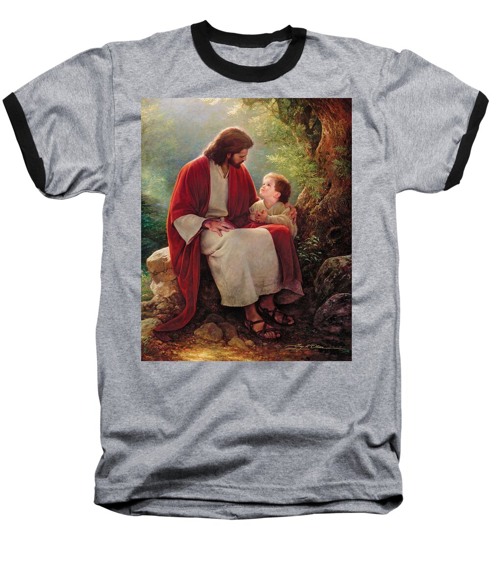 Jesus Baseball T-Shirt featuring the painting In His Light by Greg Olsen