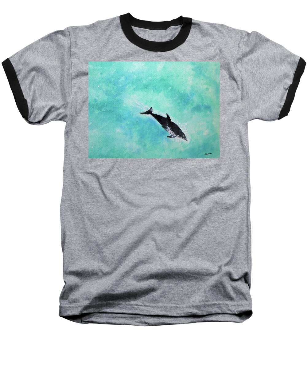 Dolphin Baseball T-Shirt featuring the painting Peaceful waters by Elvira Ingram