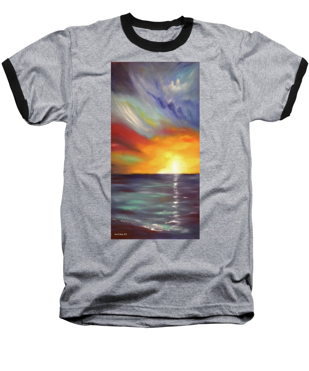 Sunset Baseball T-Shirt featuring the painting In the Moment - Vertical Sunset by Gina De Gorna