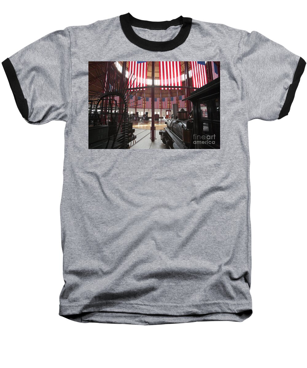 B&o Baseball T-Shirt featuring the photograph In the Roundhouse at the B and O Railroad Museum in Baltimore by William Kuta