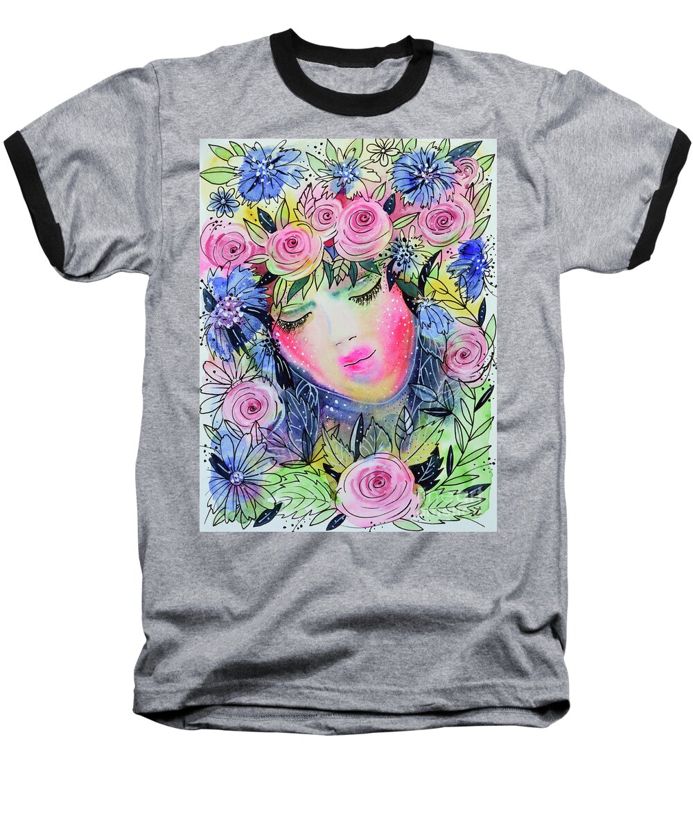 Wreath Baseball T-Shirt featuring the painting In the Wreath of Mother Nature by Zaira Dzhaubaeva