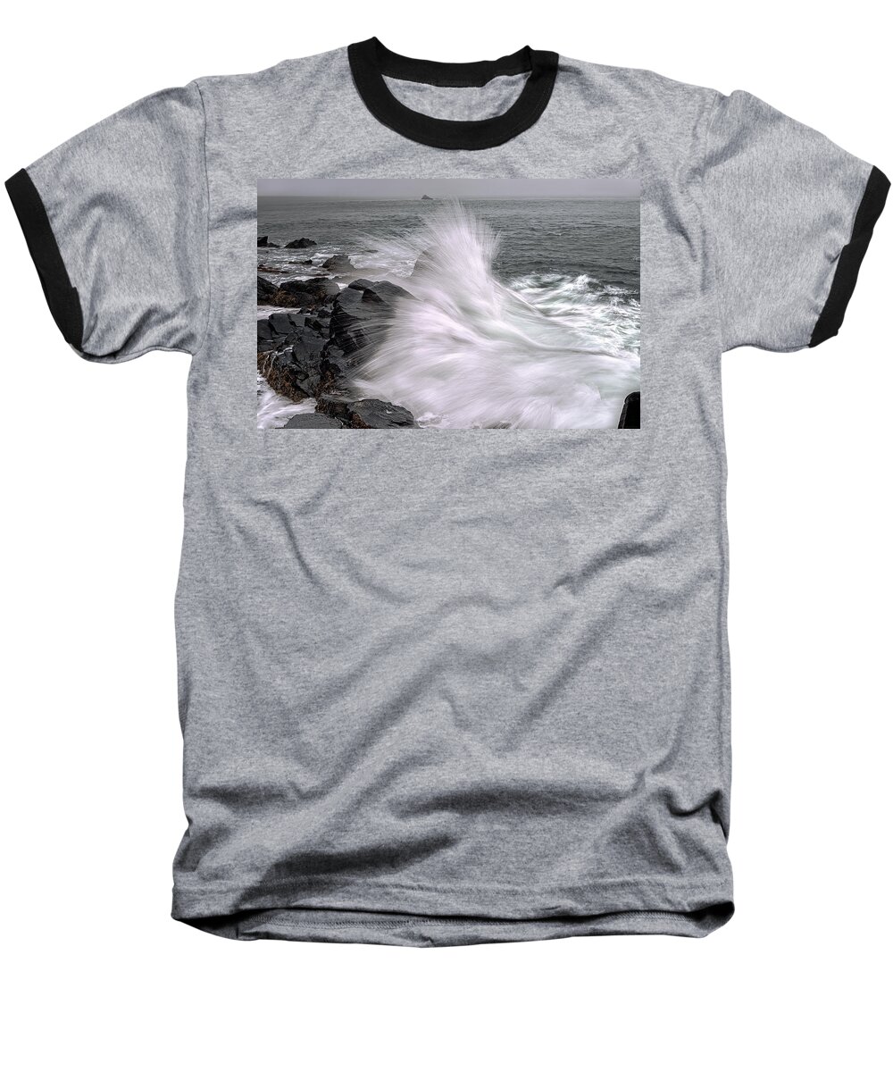 Incoming Ocean Surge At Quoddy Head State Park Baseball T-Shirt featuring the photograph Incoming Ocean Surge At Quoddy Head State Park by Marty Saccone