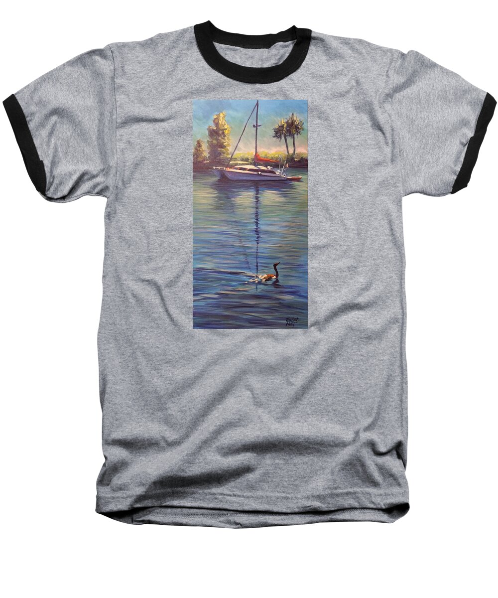 Sailboat Baseball T-Shirt featuring the painting Indian River Lagoon 1,Sailboat by Gretchen Ten Eyck Hunt