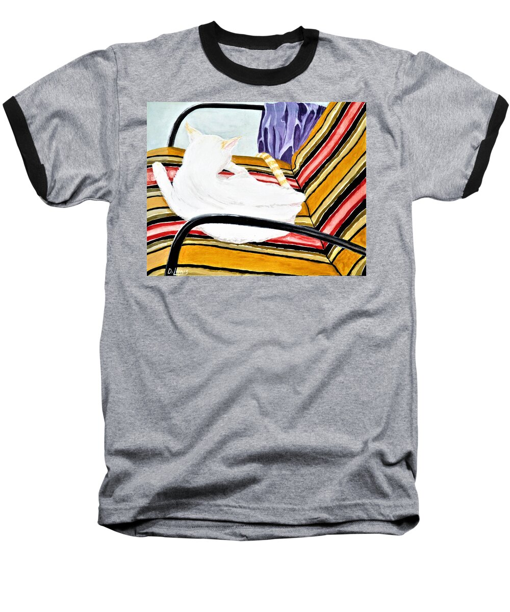 Striped Cat Baseball T-Shirt featuring the painting Indifferent by Michael Dillon