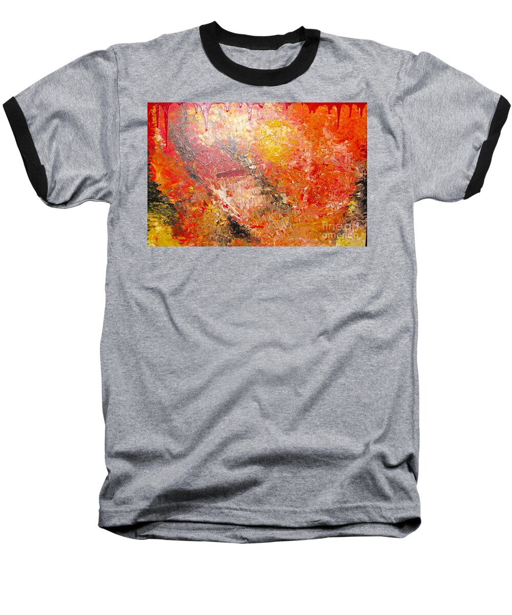 Red Baseball T-Shirt featuring the painting Inferno by Jacqueline Athmann