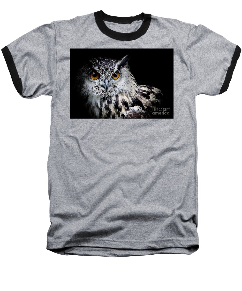 Eagle Owl Baseball T-Shirt featuring the photograph Intensity by Clare Bevan