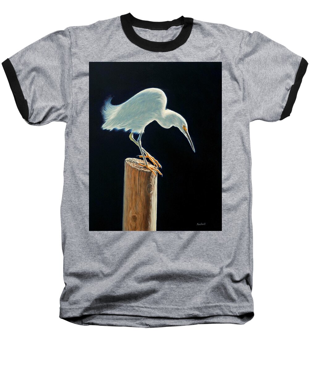 Egret Baseball T-Shirt featuring the painting Interlude - Snowy Egret by Linda Merchant
