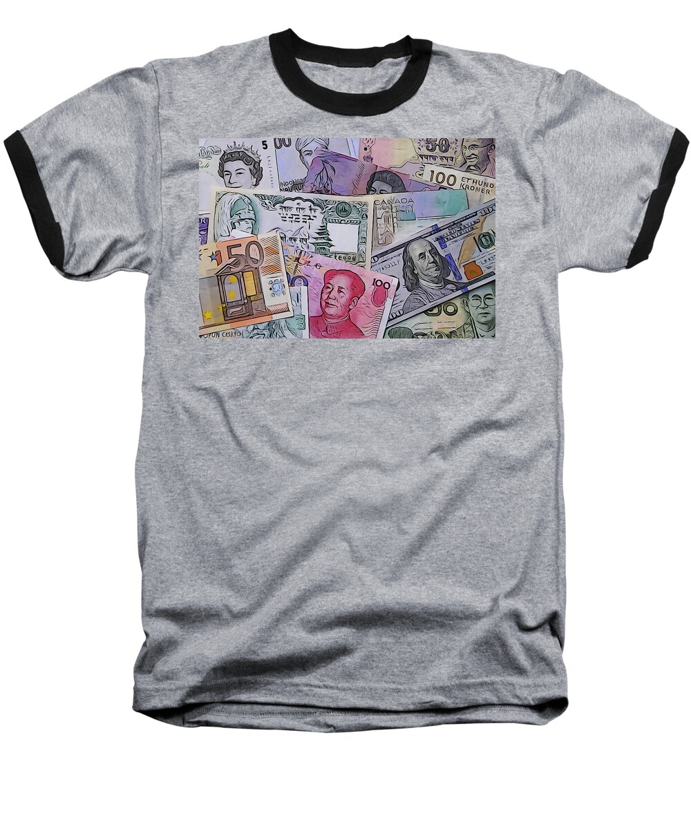 World Money Baseball T-Shirt featuring the photograph International Currencies by Dennis Cox
