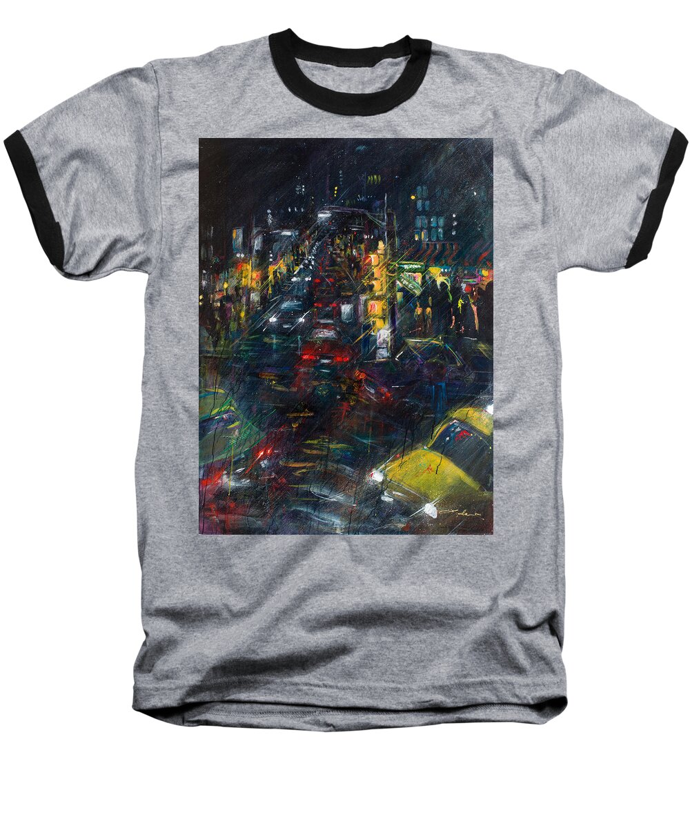 Leela Baseball T-Shirt featuring the painting Intersection by Leela Payne