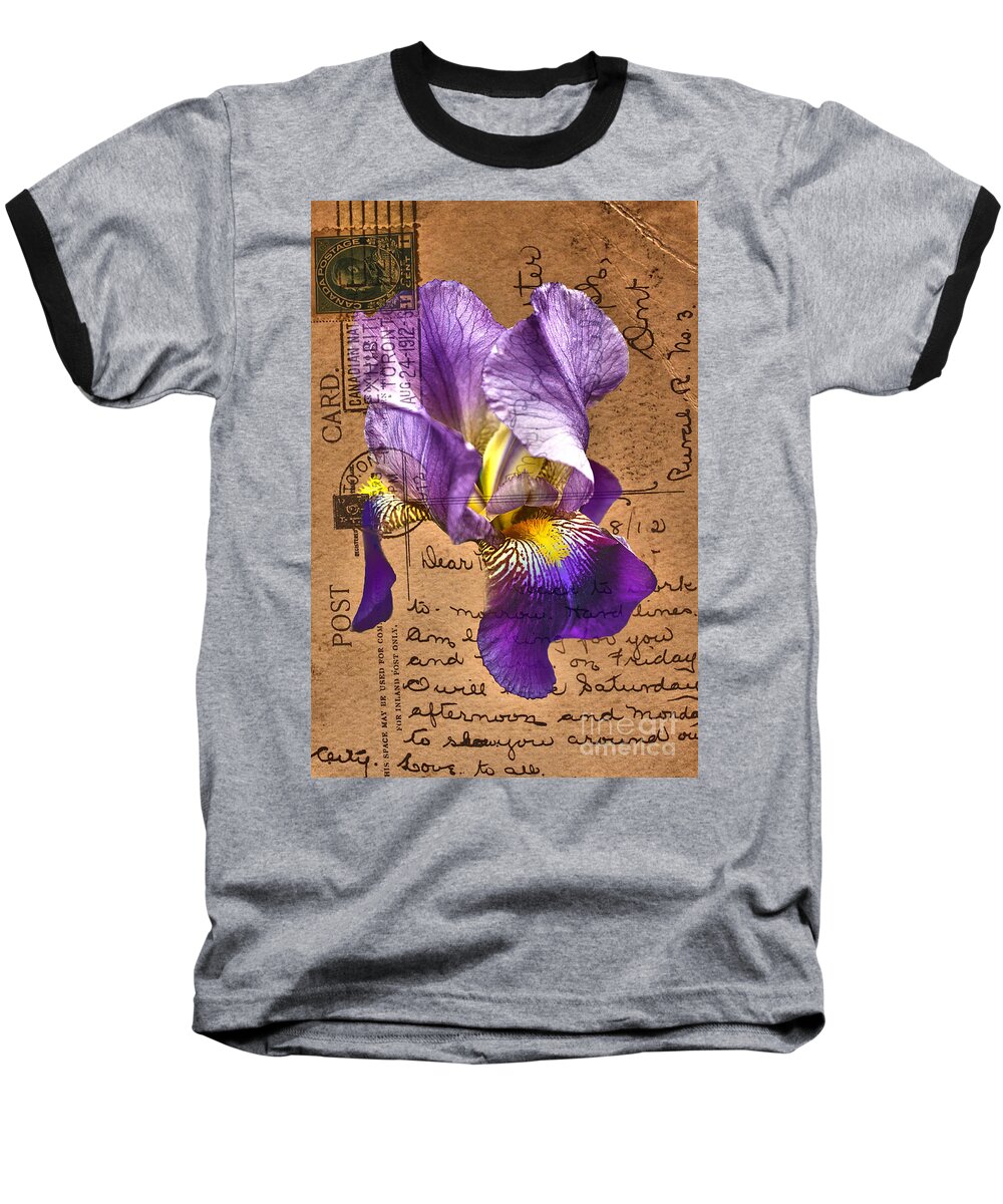 Flowers Baseball T-Shirt featuring the photograph Iris on Vintage 1912 Postcard by Nina Silver